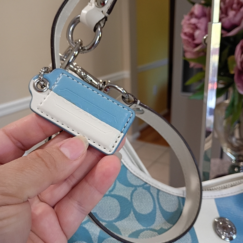 COACH SIGNATURE STRIPED CHELSEA HOBO BAG – BLUE/WHITE NO. F14476 - Picture 9 of 17